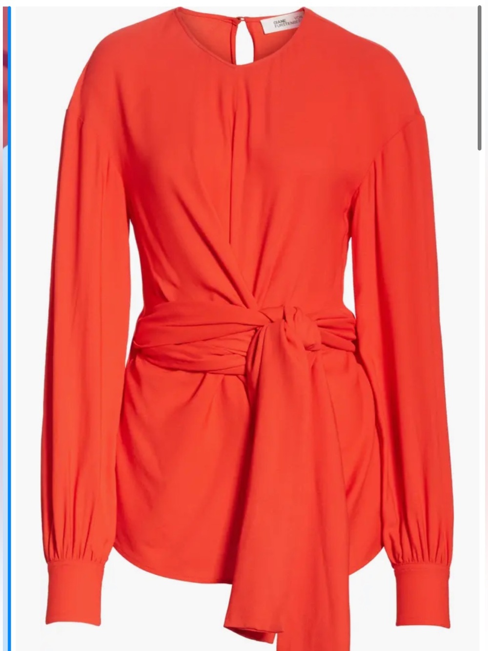DVF Long Sleeve Wrap Front Stretch Crepe Blouse